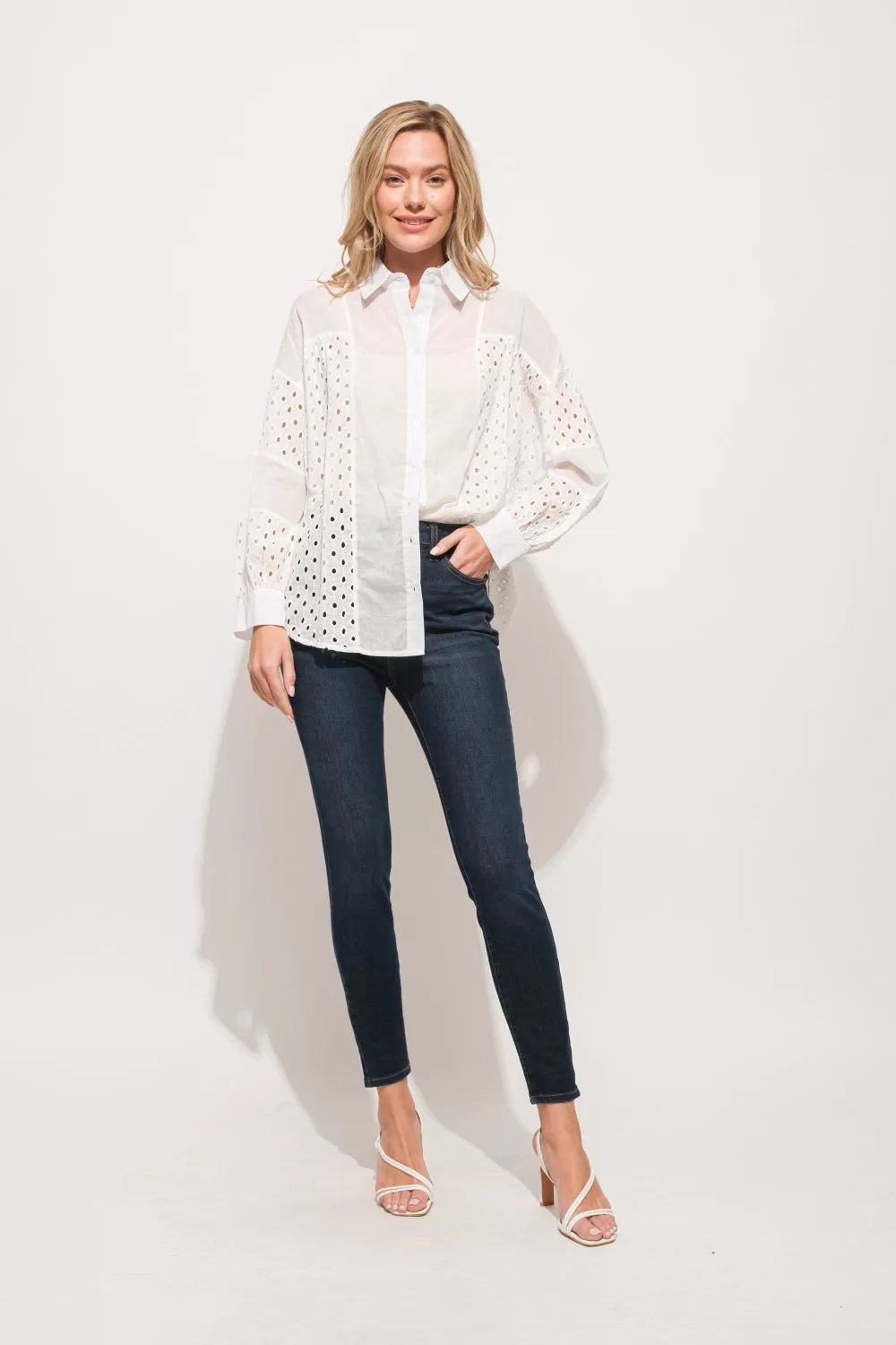 White Eyelet Long Sleeve Shirt